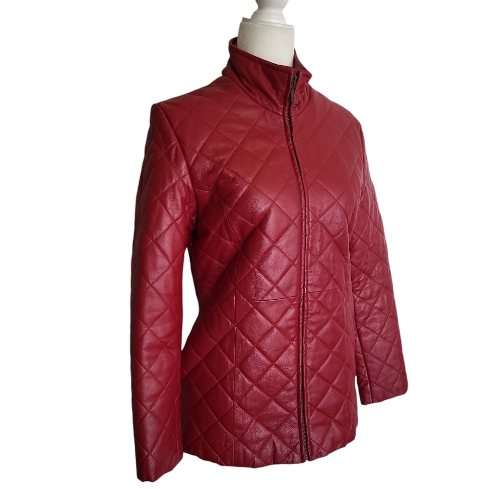 Central Falls  deep red quilted leather jacket sz M